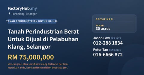 Tanah Untuk Dijual - Tanah Perindustrian Berat Untuk Dijual di Pelabuhan Klang, Selangor - Port Klang, Selangor