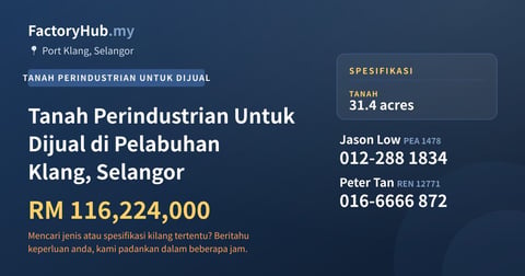 Tanah Untuk Dijual - Tanah Perindustrian Untuk Dijual di Pelabuhan Klang, Selangor - Port Klang, Selangor