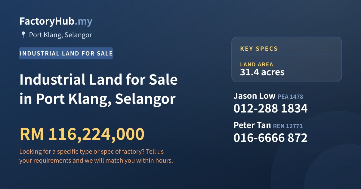 Land For Sale - Industrial Land for Sale in Port Klang, Selangor - Port Klang, Selangor