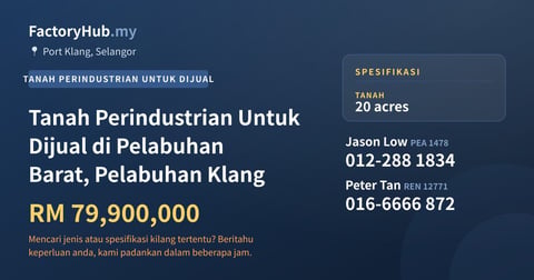Tanah Untuk Dijual - Tanah Perindustrian Untuk Dijual di Pelabuhan Barat, Pelabuhan Klang - Port Klang, Selangor