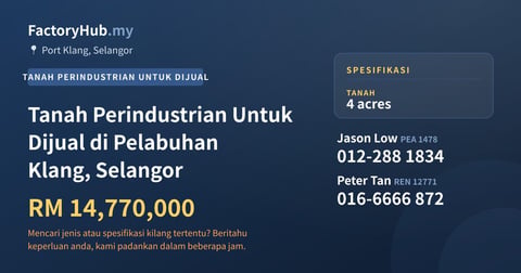 Tanah Untuk Dijual - Tanah Perindustrian Untuk Dijual di Pelabuhan Klang, Selangor - Port Klang, Selangor