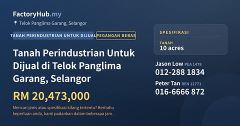 Tanah Untuk Dijual - Tanah Perindustrian Untuk Dijual di Telok Panglima Garang, Selangor - Telok Panglima Garang, Selangor