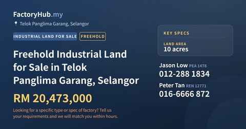 Land For Sale - Freehold Industrial Land for Sale in Telok Panglima Garang, Selangor - Telok Panglima Garang, Selangor