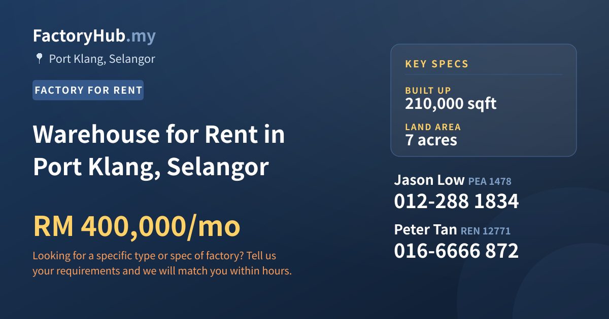 Factory For Rent - Warehouse for Rent in Port Klang, Selangor - Port Klang, Selangor