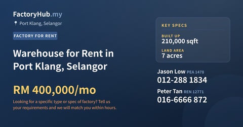 Factory For Rent - Warehouse for Rent in Port Klang, Selangor - Port Klang, Selangor