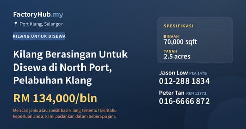 Kilang Untuk Disewa - Kilang Berasingan Untuk Disewa di North Port, Pelabuhan Klang - Port Klang, Selangor
