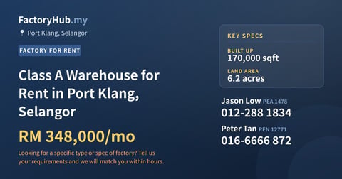 Factory For Rent - Class A Warehouse for Rent in Port Klang, Selangor - Port Klang, Selangor