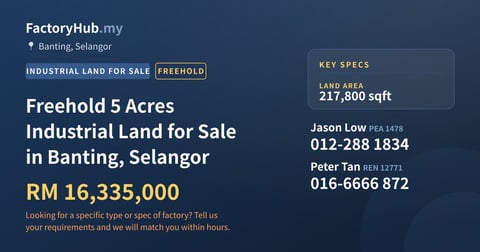Land For Sale - Freehold 5 Acres Industrial Land for Sale in Banting, Selangor - Banting, Selangor