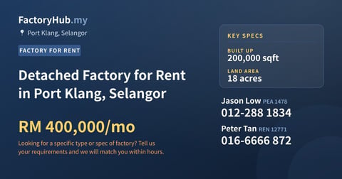 Factory For Rent - Detached Factory for Rent in Port Klang, Selangor - Port Klang, Selangor