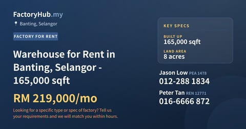 Factory For Rent - Warehouse for Rent in Banting, Selangor - 165,000 sqft - Banting, Selangor