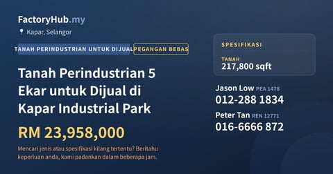 Tanah Untuk Dijual - Tanah Perindustrian 5 Ekar untuk Dijual di Kapar Industrial Park - Kapar, Selangor
