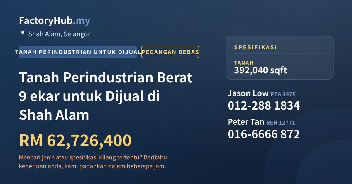 Tanah Untuk Dijual - Tanah Perindustrian Berat 9 ekar untuk Dijual di Shah Alam - Shah Alam, Selangor