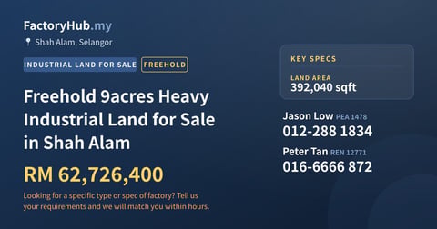 Land For Sale - Freehold 9acres Heavy Industrial Land for Sale in Shah Alam - Shah Alam, Selangor