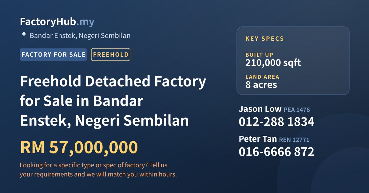 Factory For Sale - Freehold Detached Factory for Sale in Bandar Enstek, Negeri Sembilan - Bandar Enstek, Negeri Sembilan
