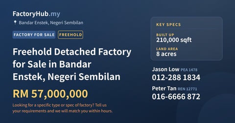 Factory For Sale - Freehold Detached Factory for Sale in Bandar Enstek, Negeri Sembilan - Bandar Enstek, Negeri Sembilan