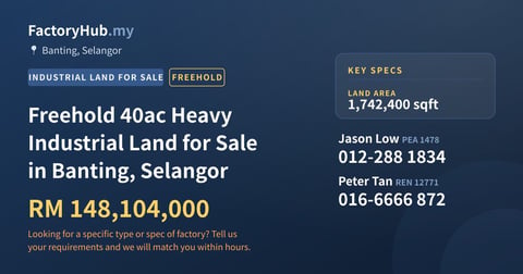 Land For Sale - Freehold 40ac Heavy Industrial Land for Sale in Banting, Selangor - Banting, Selangor