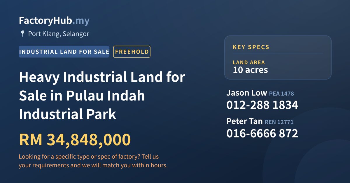 Land For Sale - Heavy Industrial Land for Sale in Pulau Indah Industrial Park - Port Klang, Selangor