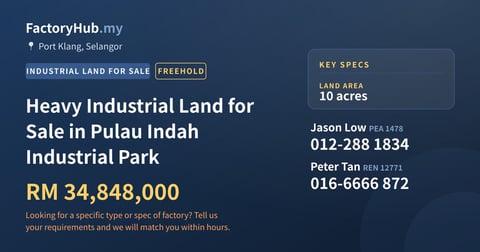 Land For Sale - Heavy Industrial Land for Sale in Pulau Indah Industrial Park - Port Klang, Selangor