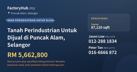Tanah Untuk Dijual - Tanah Perindustrian Untuk Dijual di Puncak Alam, Selangor - Puncak Alam, Selangor