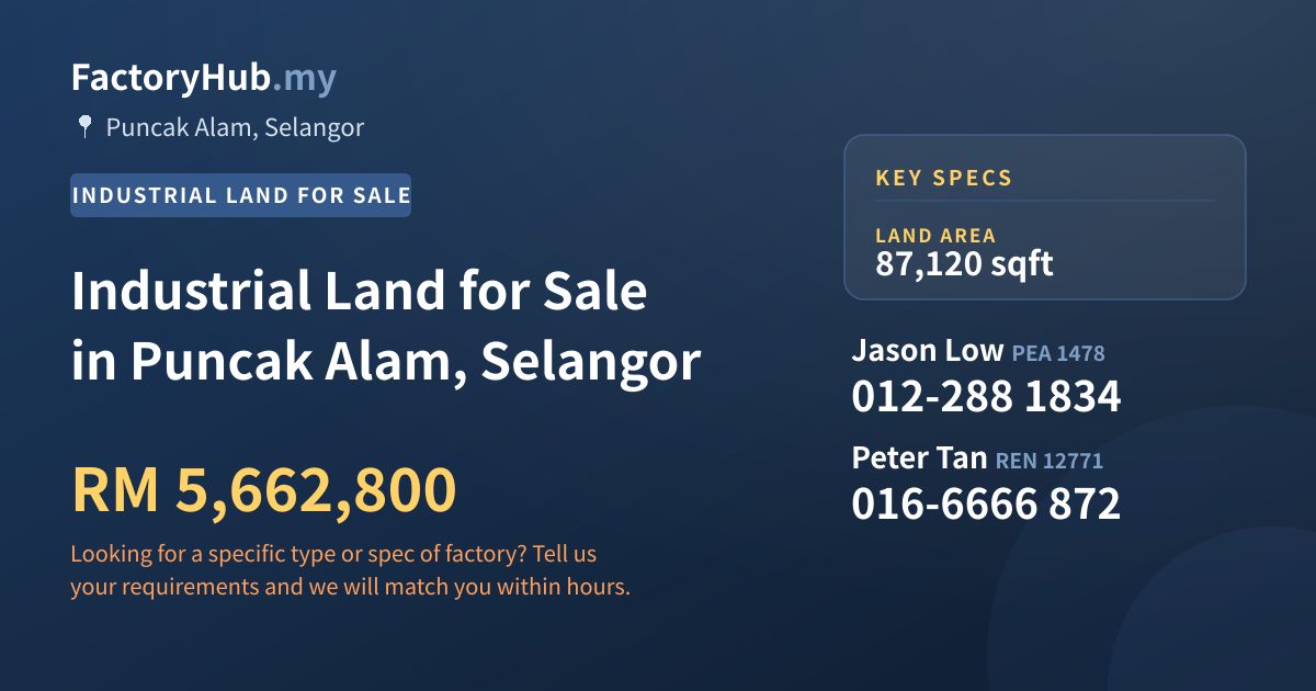 Land For Sale - Industrial Land for Sale in Puncak Alam, Selangor - Puncak Alam, Selangor
