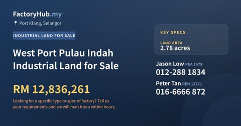 Land For Sale - West Port Pulau Indah Industrial Land for Sale - Port Klang, Selangor