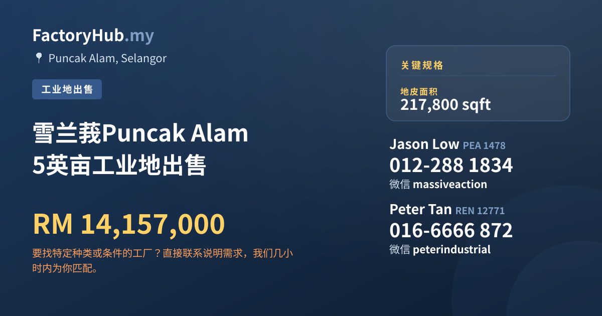 土地 出售 - 雪兰莪Puncak Alam 5英亩工业地出售 - Puncak Alam, Selangor