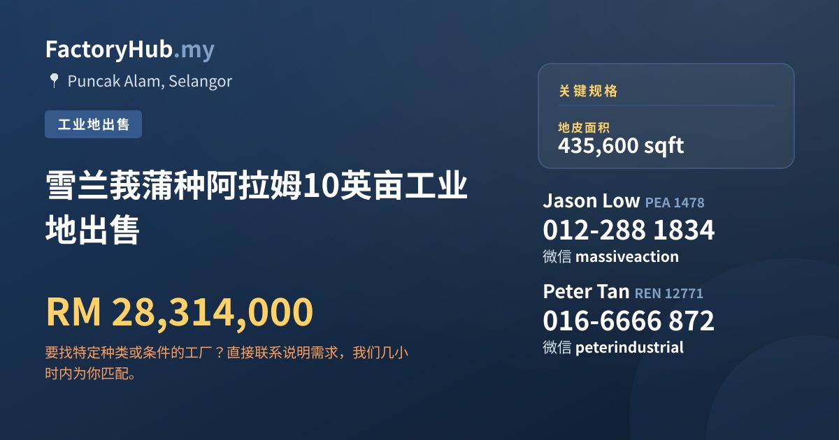 土地 出售 - 雪兰莪蒲种阿拉姆10英亩工业地出售 - Puncak Alam, Selangor