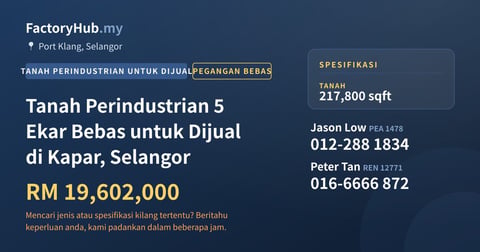Tanah Untuk Dijual - Tanah Perindustrian 5 Ekar Bebas untuk Dijual di Kapar, Selangor - Port Klang, Selangor