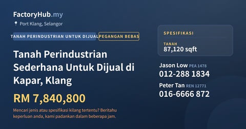 Tanah Untuk Dijual - Tanah Perindustrian Sederhana Untuk Dijual di Kapar, Klang - Port Klang, Selangor