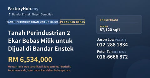 Tanah Untuk Dijual - Tanah Perindustrian 2 Ekar Bebas Milik untuk Dijual di Bandar Enstek - Bandar Enstek, Negeri Sembilan