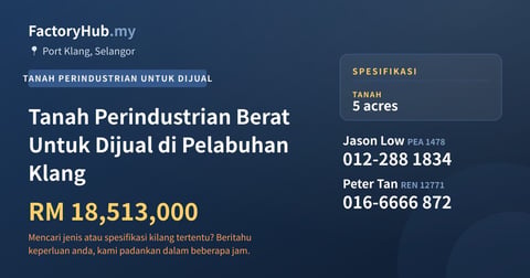 Tanah Untuk Dijual - Tanah Perindustrian Berat Untuk Dijual di Pelabuhan Klang - Port Klang, Selangor
