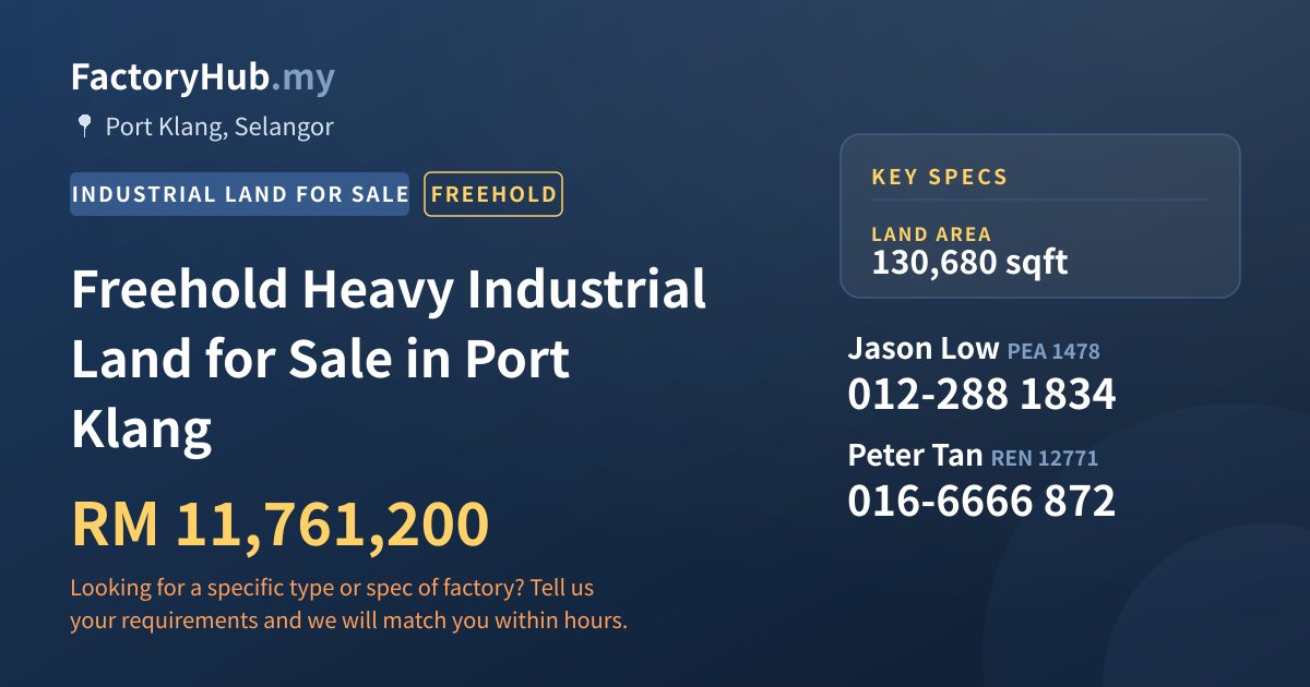 Land For Sale - Freehold Heavy Industrial Land for Sale in Port Klang - Port Klang, Selangor