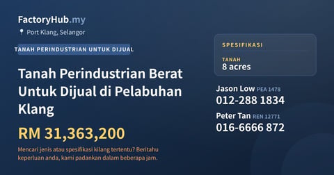 Tanah Untuk Dijual - Tanah Perindustrian Berat Untuk Dijual di Pelabuhan Klang - Port Klang, Selangor
