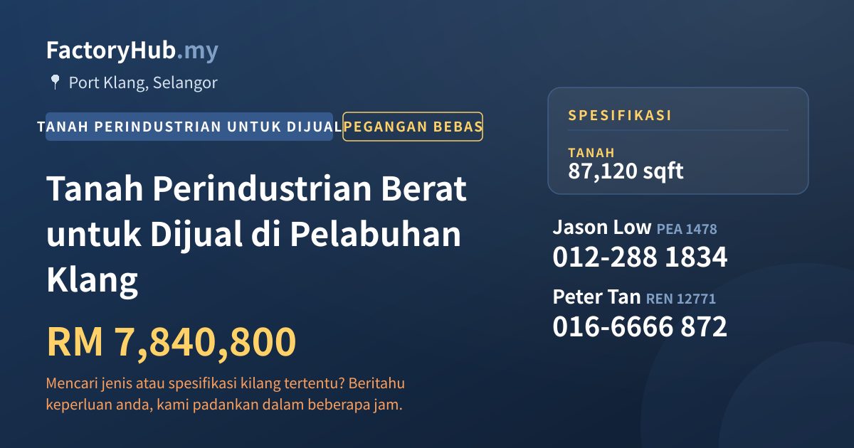Tanah Untuk Dijual - Tanah Perindustrian Berat untuk Dijual di Pelabuhan Klang - Port Klang, Selangor
