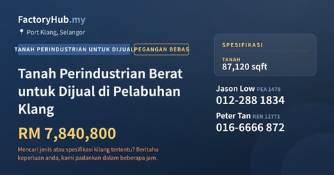Tanah Untuk Dijual - Tanah Perindustrian Berat untuk Dijual di Pelabuhan Klang - Port Klang, Selangor