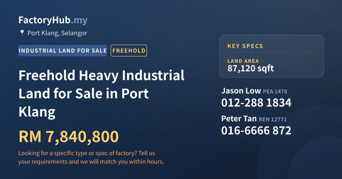 Land For Sale - Freehold Heavy Industrial Land for Sale in Port Klang - Port Klang, Selangor