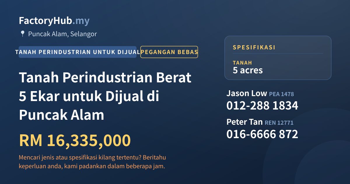 Tanah Untuk Dijual - Tanah Perindustrian Berat 5 Ekar untuk Dijual di Puncak Alam - Puncak Alam, Selangor