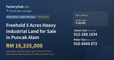 Land For Sale - Freehold 5 Acres Heavy Industrial Land for Sale in Puncak Alam - Puncak Alam, Selangor