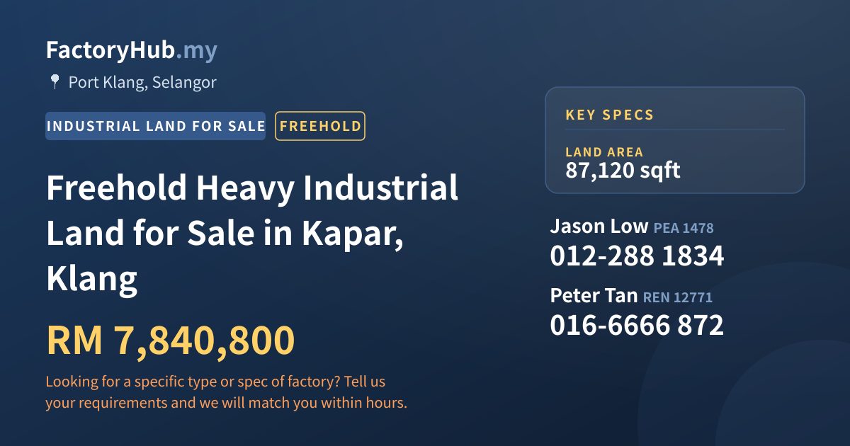 Land For Sale - Freehold Heavy Industrial Land for Sale in Kapar, Klang - Port Klang, Selangor