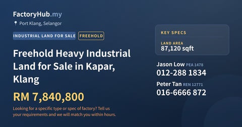 Land For Sale - Freehold Heavy Industrial Land for Sale in Kapar, Klang - Port Klang, Selangor