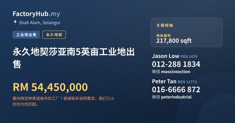 土地 出售 - 永久地契莎亚南5英亩工业地出售 - Shah Alam, Selangor