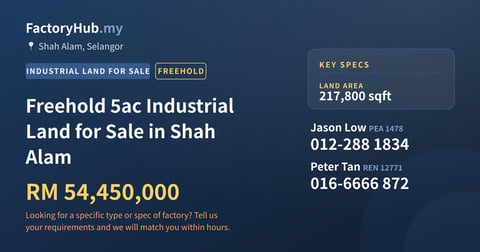 Land For Sale - Freehold 5ac Industrial Land for Sale in Shah Alam - Shah Alam, Selangor