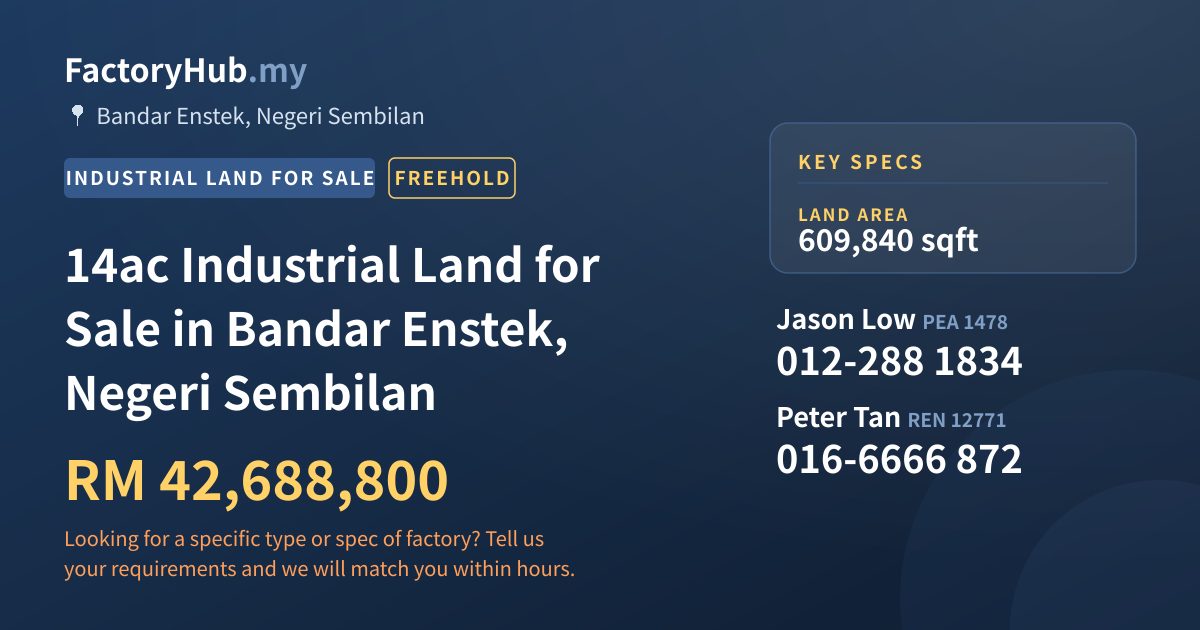 Land For Sale - 14ac Industrial Land for Sale in Bandar Enstek, Negeri Sembilan - Bandar Enstek, Negeri Sembilan