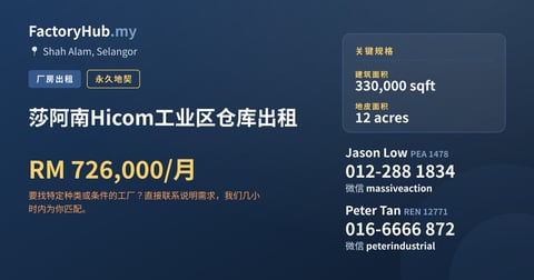 工厂 出租 - 莎阿南Hicom工业区仓库出租 - Shah Alam, Selangor