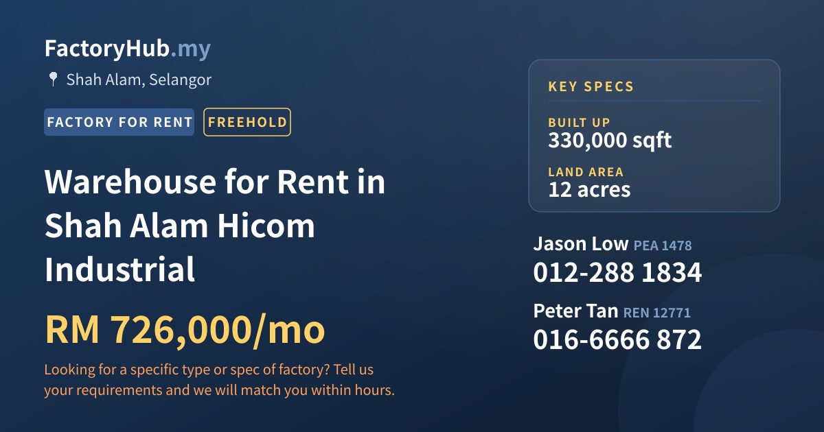 Factory For Rent - Warehouse for Rent in Shah Alam Hicom Industrial - Shah Alam, Selangor