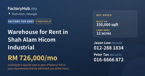 Factory For Rent - Warehouse for Rent in Shah Alam Hicom Industrial - Shah Alam, Selangor