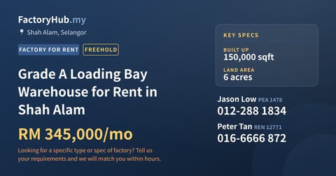 Factory For Rent - Grade A Loading Bay Warehouse for Rent in Shah Alam - Shah Alam, Selangor