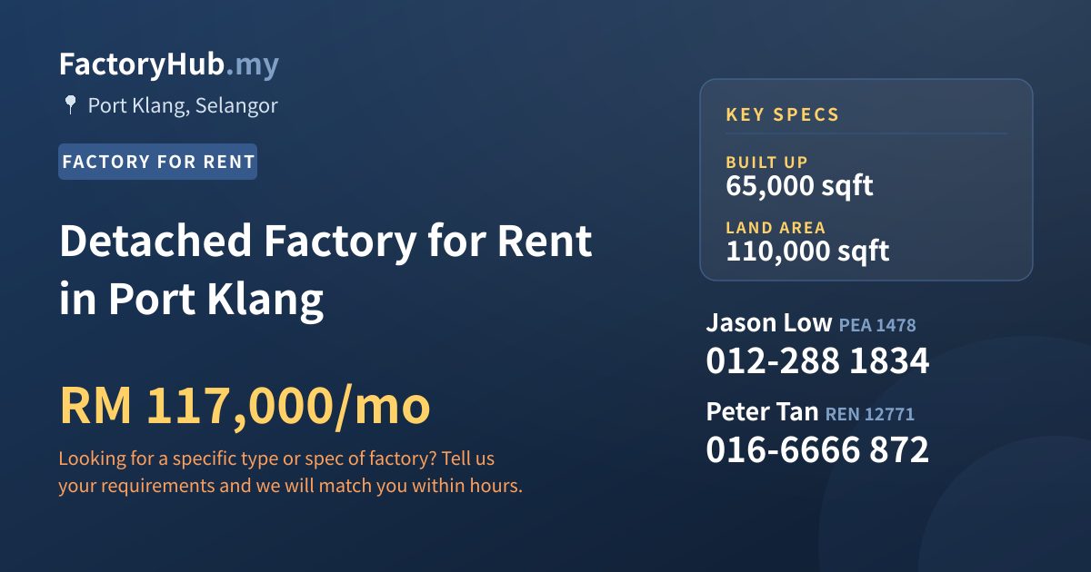 Factory For Rent - Detached Factory for Rent in Port Klang - Port Klang, Selangor