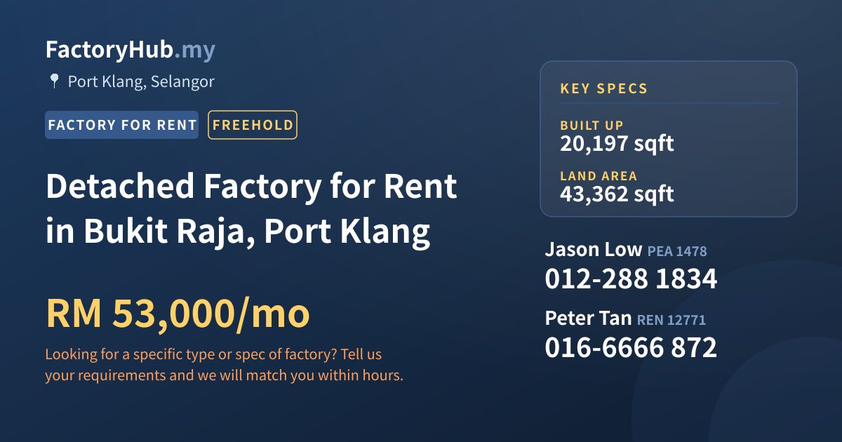 Factory For Rent - Detached Factory for Rent in Bukit Raja, Port Klang - Port Klang, Selangor