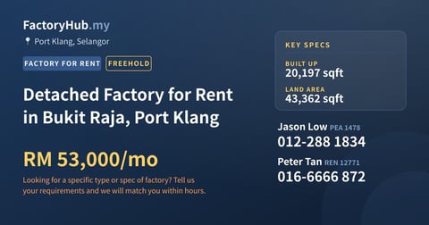 Factory For Rent - Detached Factory for Rent in Bukit Raja, Port Klang - Port Klang, Selangor